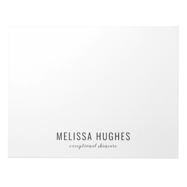 Simple Modern Black and White Personalized Notepad (Front)