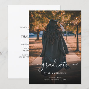 Simple Modern Black and White Photo Graduation Invitation