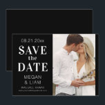 Simple Modern Black and White Photo Save The Date<br><div class="desc">This simple and modern black and white wedding save the date invitation features an elegant white script on a black background with your fovorite photo. Created by Evco Studio www.zazzle.com/store/evcostudio</div>