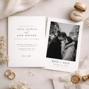 Simple Modern Black and White Photo Wedding Invitation