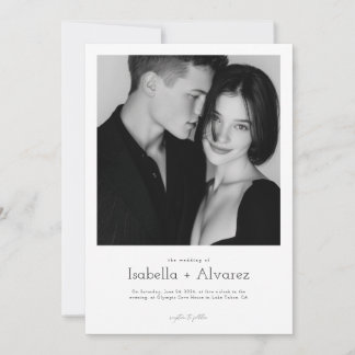 Simple Modern Black and White Photo Wedding Invitation