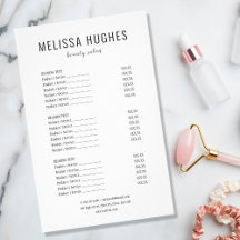 Simple Modern Black and White Salon Service Menu