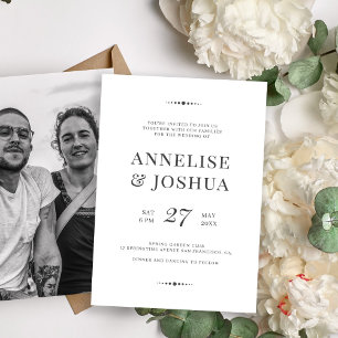 Simple modern black and white script photo wedding invitation