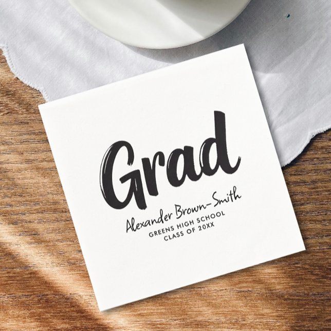 Simple Modern Black And White Script School Grad Napkin (Creator Uploaded)