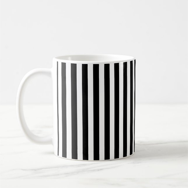 Simple Modern Black and White Vertical Striped Coffee Mug (Left)