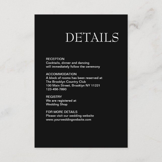 Simple Modern Black and White Wedding Enclosure Card (Front)