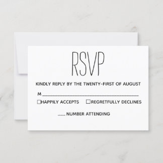 Simple Modern Black and White Wedding RSVP Card