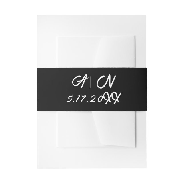 Simple Modern Black Background Wedding Invitation Belly Band (Front Example)