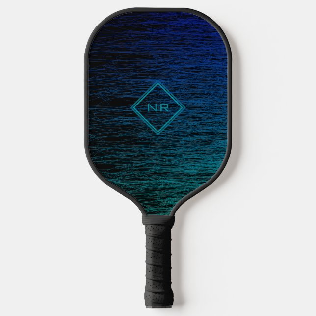    Simple Modern Black Blue Teal Abstract Scribble Pickleball Paddle (Front)