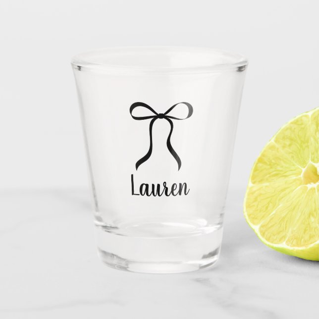 Simple Modern Black Bow Bridesmaid Proposal Shot Glass (Front)