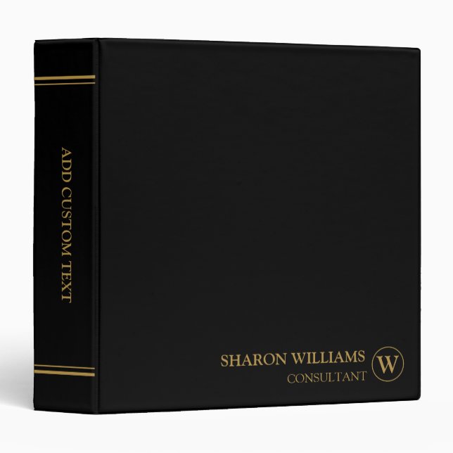 Simple Modern Black Business Stylish Monogram Binder (Front/Spine)