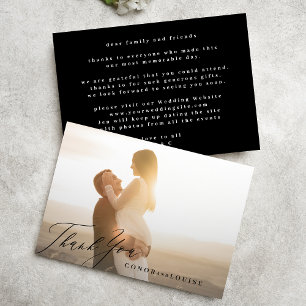 Simple Modern Black Calligraphy Wedding Photo Thank You Card