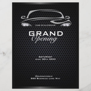 Simple modern black car dealership grand opening flyer