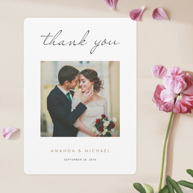 Simple Modern Black Gold Minimalist Wedding Thank You Card (Creator Uploaded)