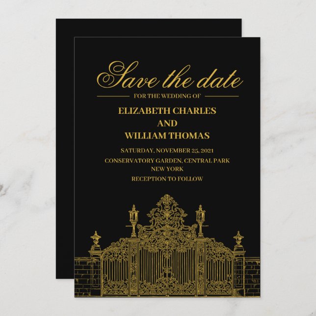 Simple Modern Black & Gold Save The Date Invitation (Front/Back)