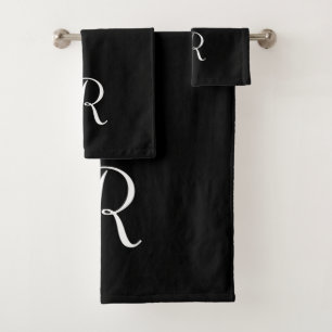 Simple Modern Black Monogram Initial Bathroom Bath Towel Set