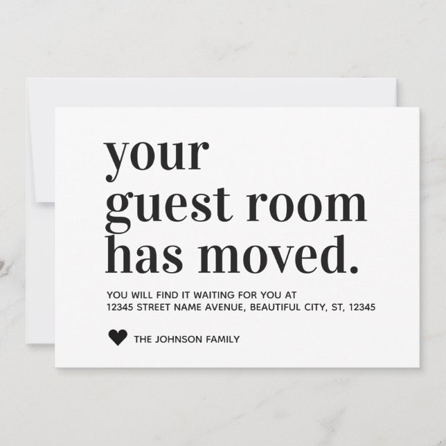 Simple Modern Black New Address Guest Room Moving Announcement (Front)