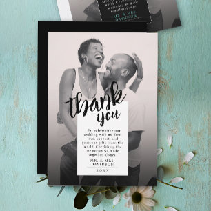 Simple Modern Black Photo Family QR Thank You Card
