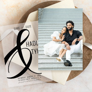 Simple Modern BLACK Photo Underlay Wedding Save The Date