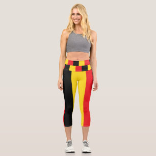 Simple Modern black red yellow Belgium Flag Capri Leggings