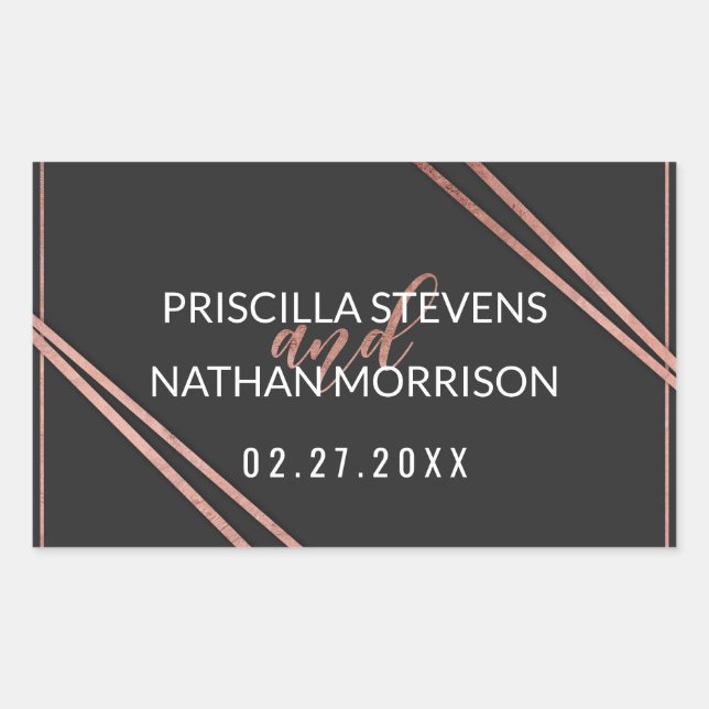 Simple Modern Black Rose Gold Chic Linear Wedding Sticker (Front)