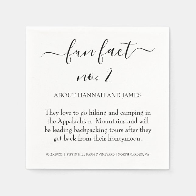 Simple Modern Black Script Fun Fact 2 Wedding Napkin (Front)