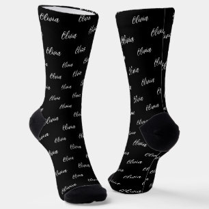 Simple Modern Black Script Repeating Name Socks