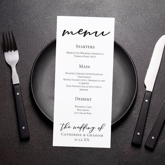 Simple Modern Black Script Wedding Dinner Menu (Creator Uploaded)