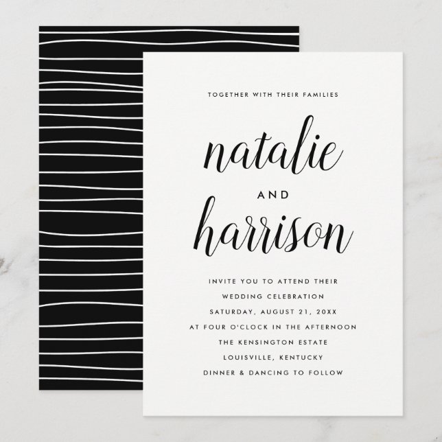 Simple Modern Black Script Wedding Invitation (Front/Back)