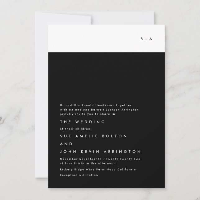 Simple Modern Black Stripe Monogram Wedding Invitation (Front)
