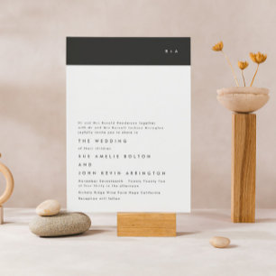Simple Modern Black Stripe Monogram Wedding Invitation