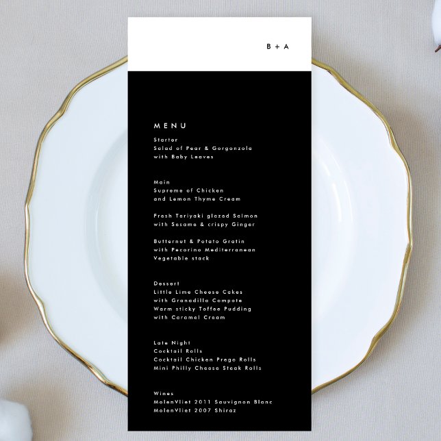 Simple Modern Black Stripe Monogram Wedding Menu (Creator Uploaded)