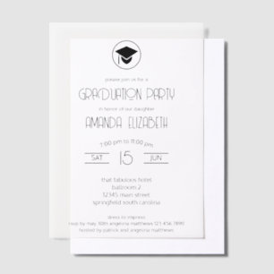 Simple Modern Black Stylish Chic Graduation Party Vellum Invitations