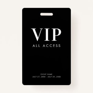 Simple Modern Black VIP All Access Pass Event Badge