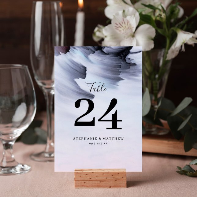 Simple Modern Black Watercolor Abstract Wedding Table Number (Modern black watercolor table number for your reception decor features minimalistic design.)
