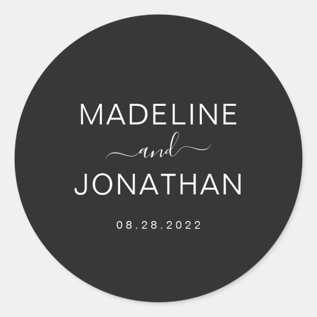 Simple Modern Black Wedding Couple Classic Round Sticker (Front)
