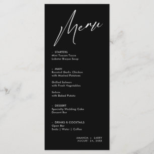 Simple & Modern Black Wedding Menu Card