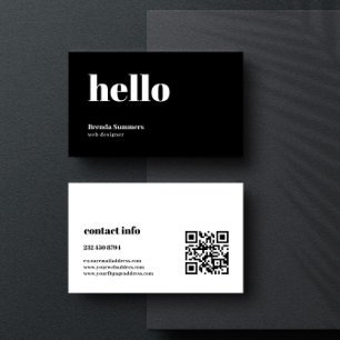 Simple Modern Black & White Background QR Code Business Card