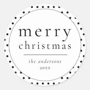 Simple Modern Black & White Christmas Classic Roun Classic Round Sticker