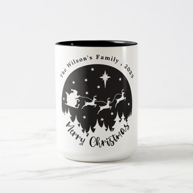 Simple Modern Black & White Christmas  Two-Tone Coffee Mug (Center)