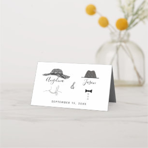 Simple Modern Black White Couple Portrait Wedding Place Card