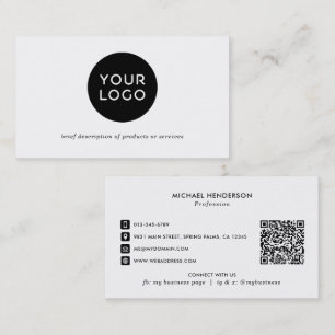 Simple Modern Black & White Custom Logo & QR Code Business Card