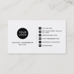 Simple Modern Black & White Custom Logo & Socials Business Card