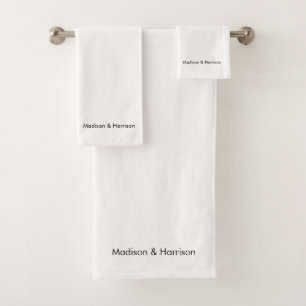 Simple modern black & white custom name monogram bath towel set
