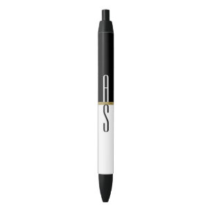 Simple Modern Black White & Gold Glitter Monogram Black Ink Pen