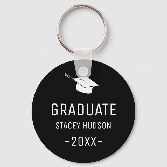 Simple Modern Black & White Graduation  Keychain (Front)