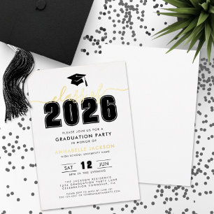 Simple Modern Black White Graduation Party Gold