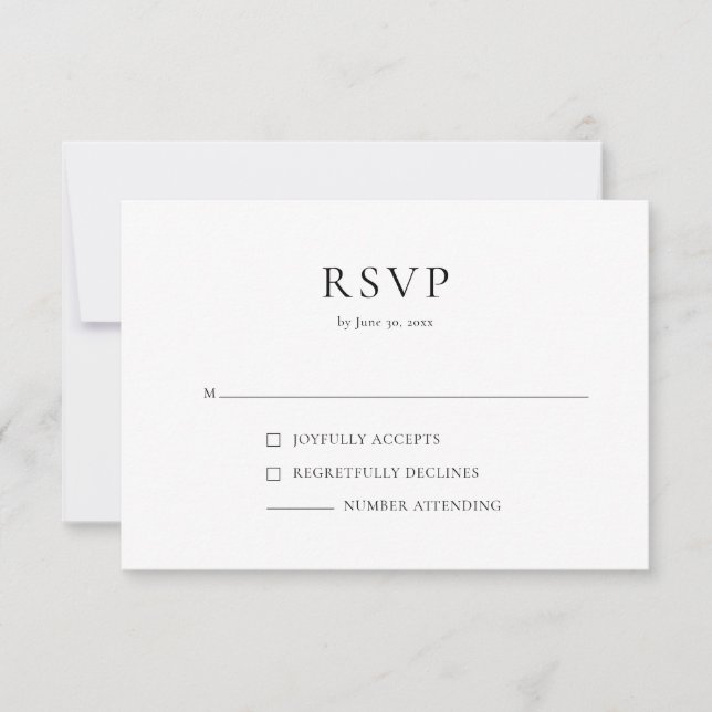 Simple Modern Black & White I RSVP Reply Card (Front)