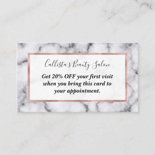 Simple Modern Black White Marble Stone Pattern Discount Card (Front)