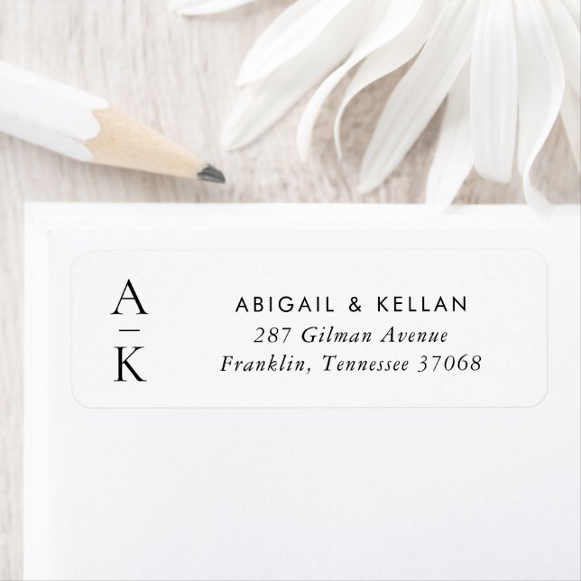 Simple Modern Black White Monogram Wedding Address (Insitu)